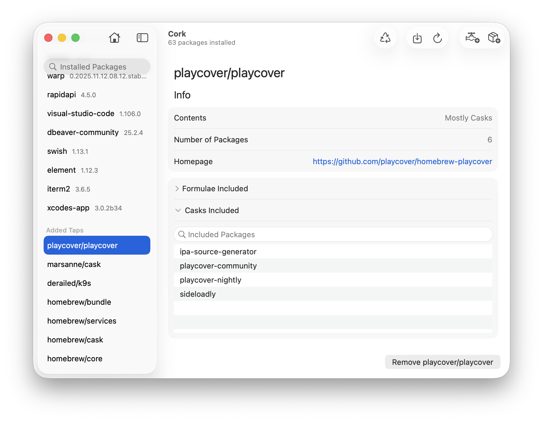 Screenshot of tap infos expanded